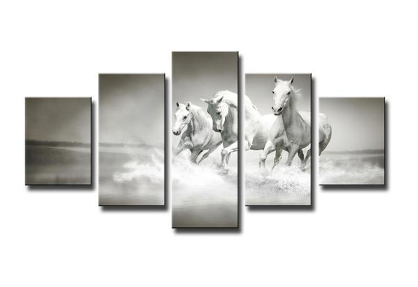 Black And White Print Of Horses Animal Canvas Wall Art
