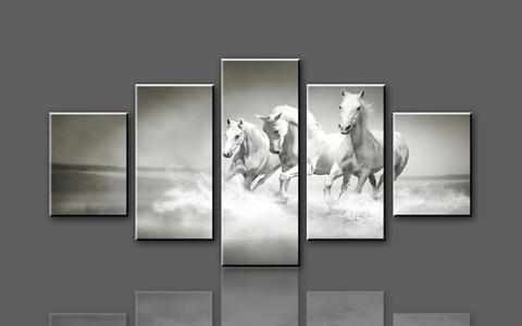 Black And White Print Of Horses Animal Canvas Wall Art