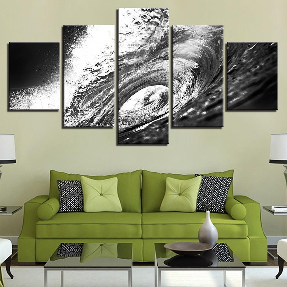 Black And White Sea Waves Beach Seascape Nature Canvas Wall Art