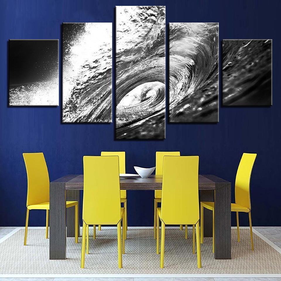 Black And White Sea Waves Beach Seascape Nature Canvas Wall Art
