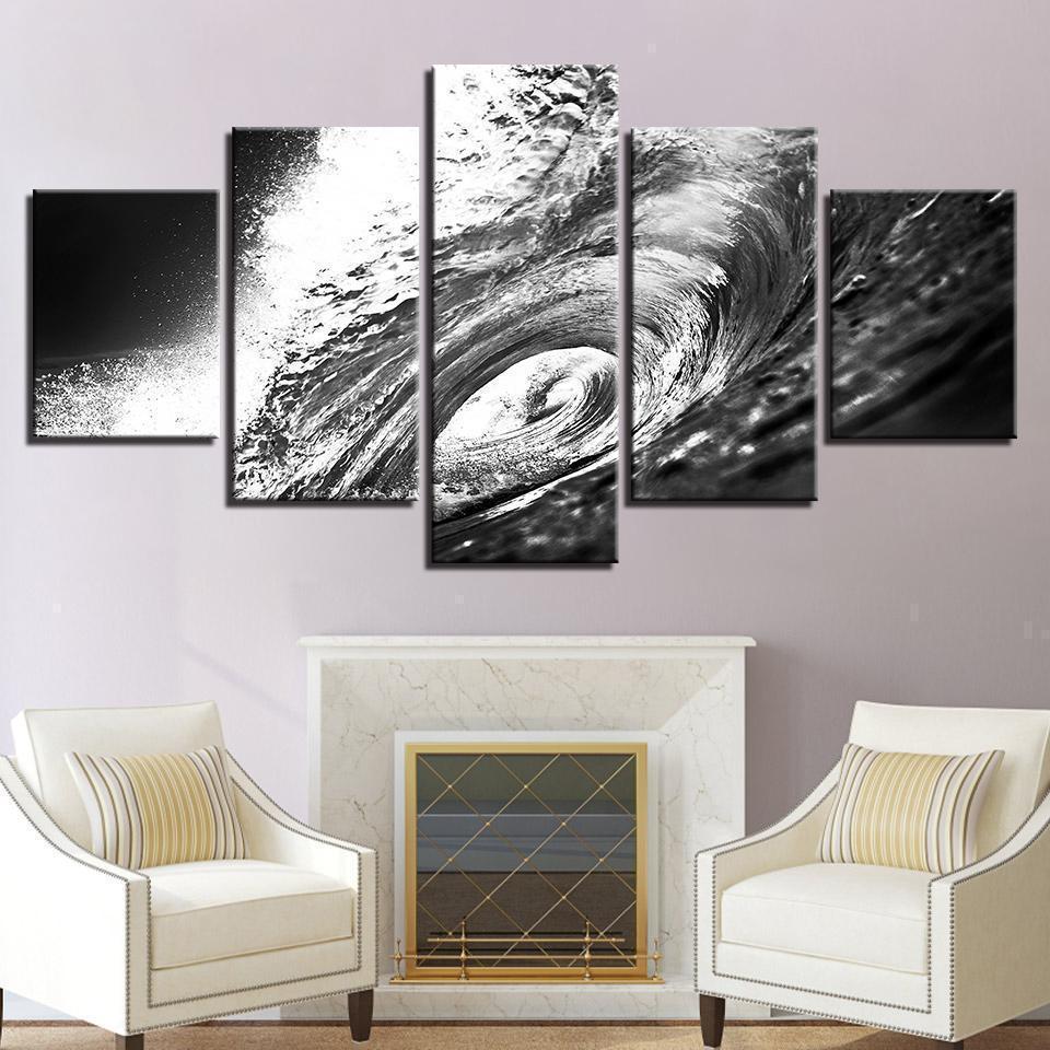 Black And White Sea Waves Beach Seascape Nature Canvas Wall Art