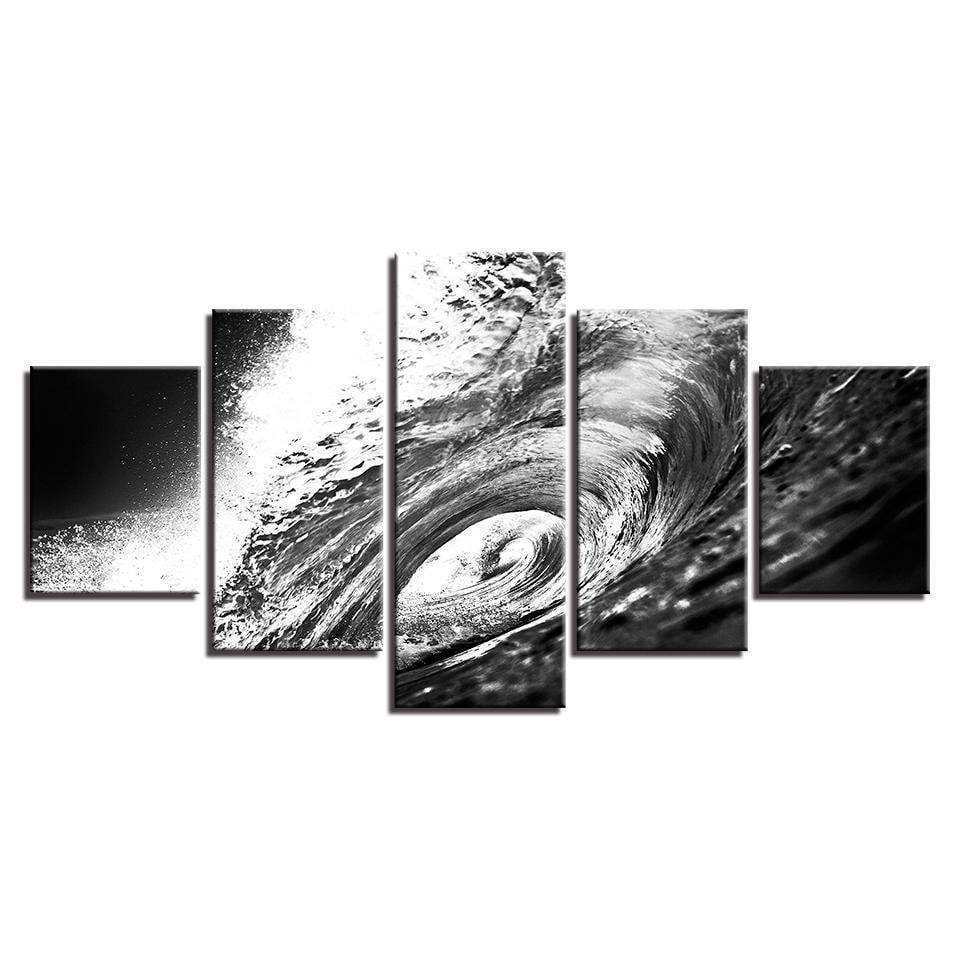 Black And White Sea Waves Beach Seascape Nature Canvas Wall Art