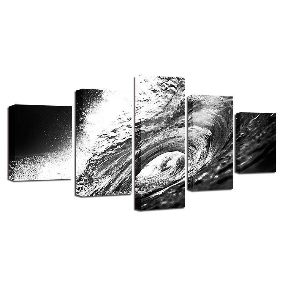 Black And White Sea Waves Beach Seascape Nature Canvas Wall Art