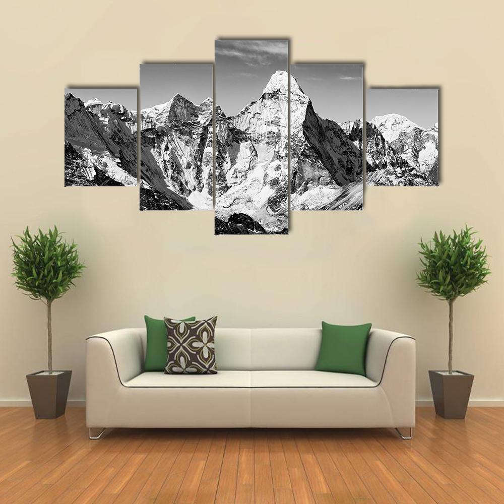 Black And White View Of Ama Dablam Nature Canvas Wall Art