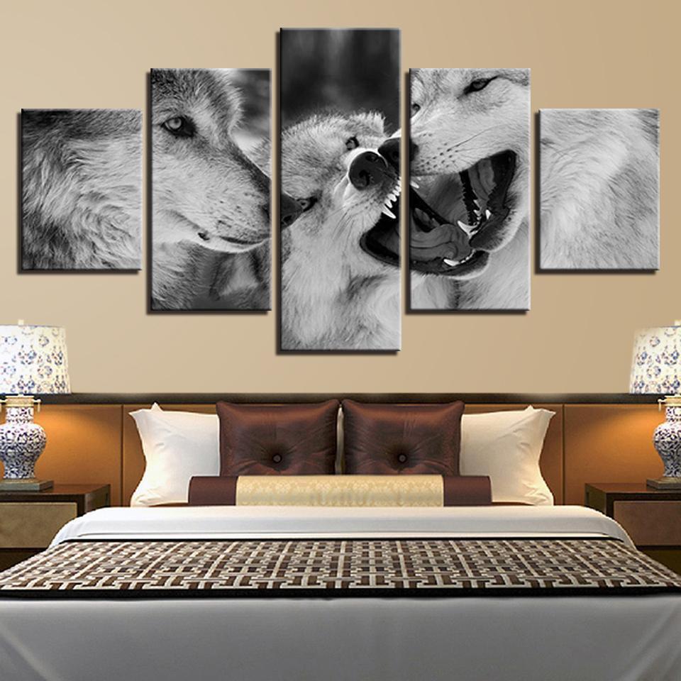 Black And White Wolf Animal Canvas Wall Art