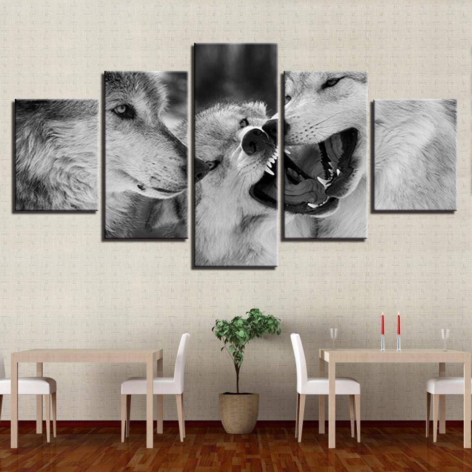 Black And White Wolf Animal Canvas Wall Art