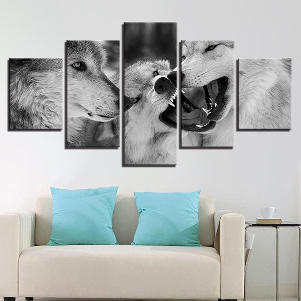 Black And White Wolf Animal Canvas Wall Art