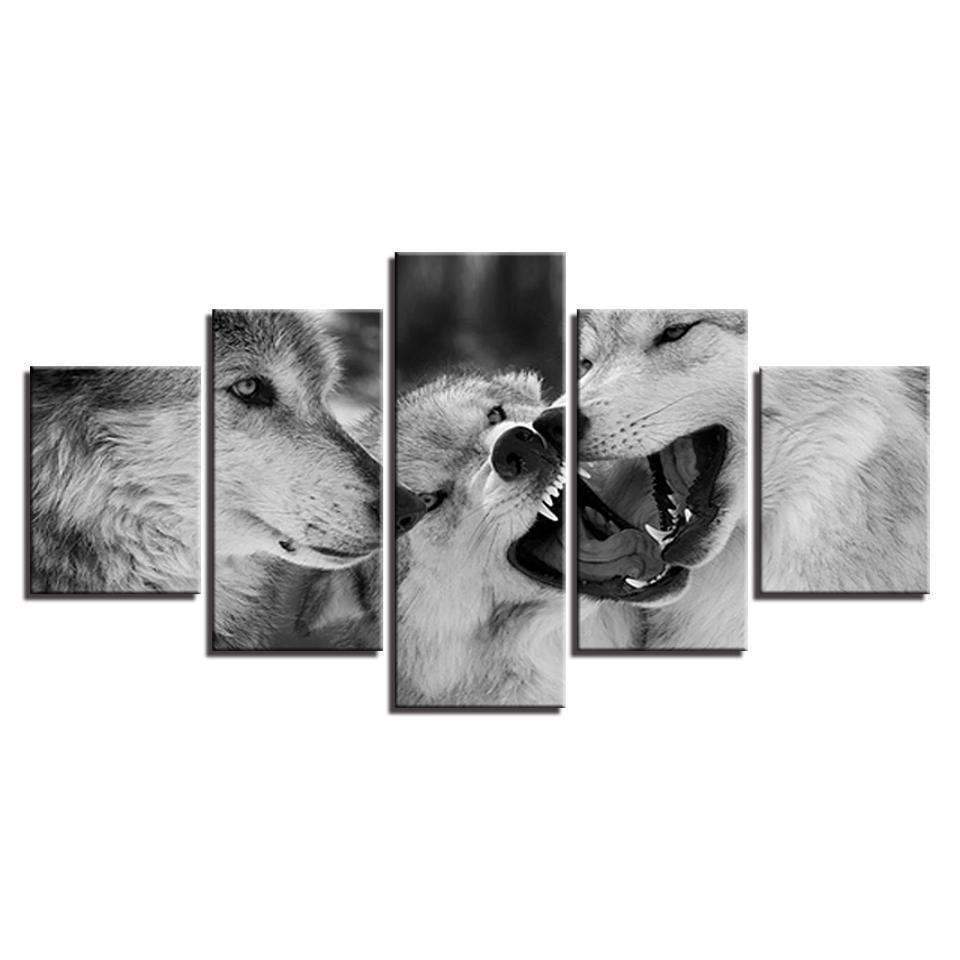 Black And White Wolf Animal Canvas Wall Art