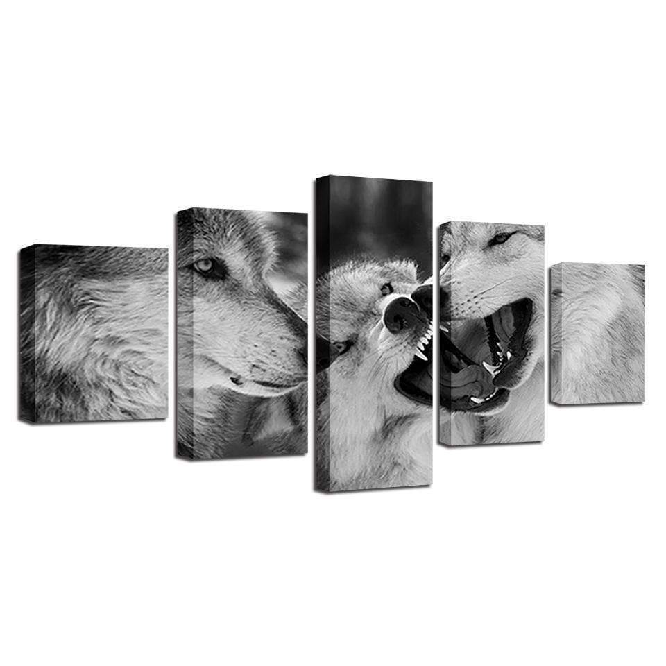 Black And White Wolf Animal Canvas Wall Art