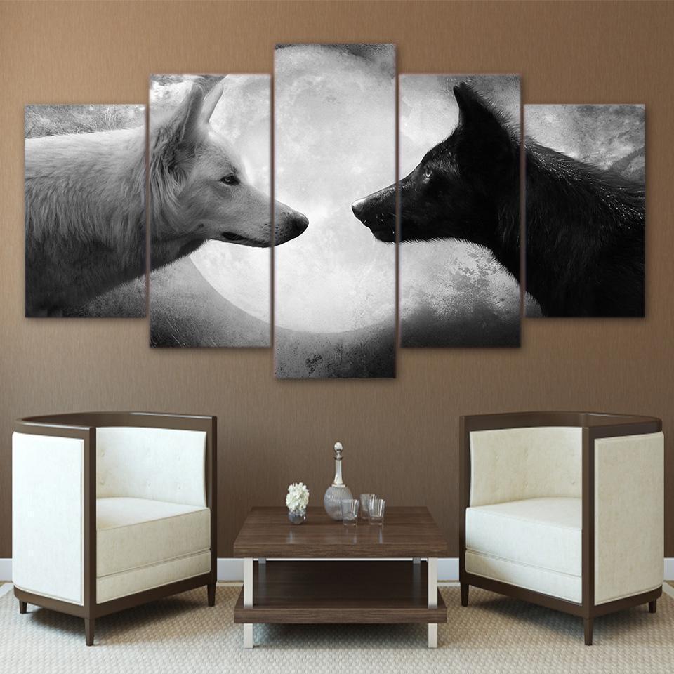 Black And White Wolves Animal Canvas Wall Art