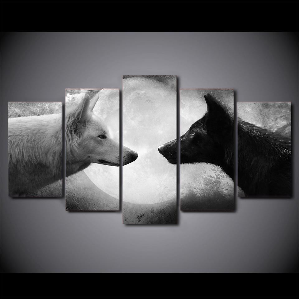 Black And White Wolves Animal Canvas Wall Art
