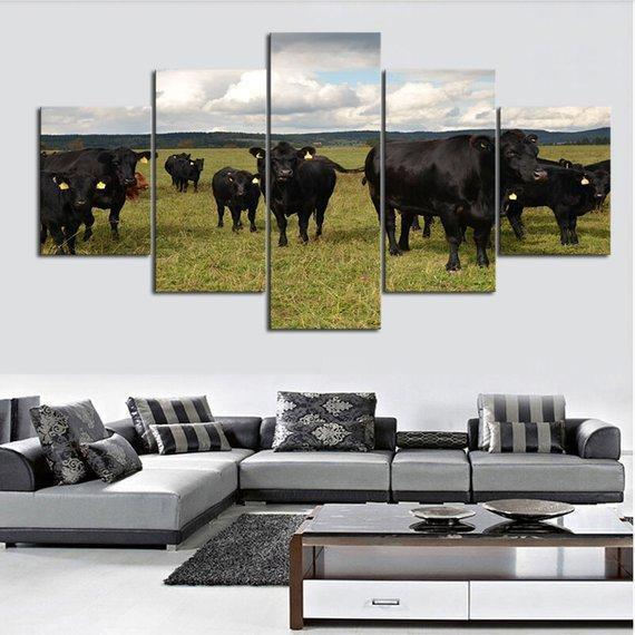 Black Angus Cow Farm Animal Canvas Wall Art