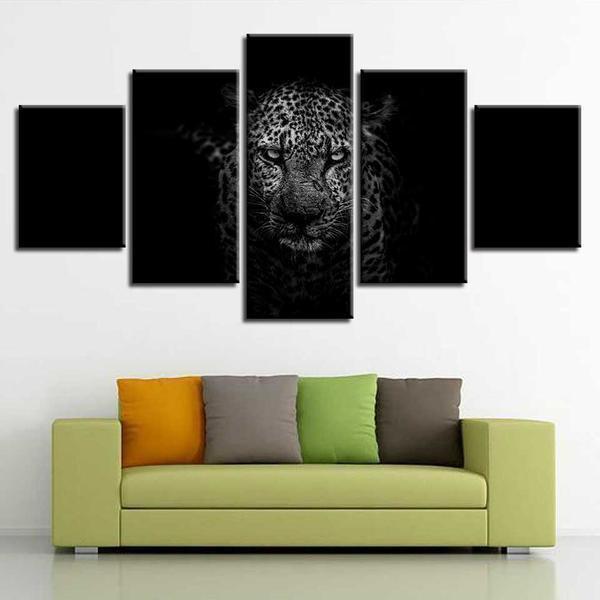 Black Background With Leopard Animal Canvas Wall Art