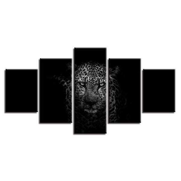 Black Background With Leopard Animal Canvas Wall Art