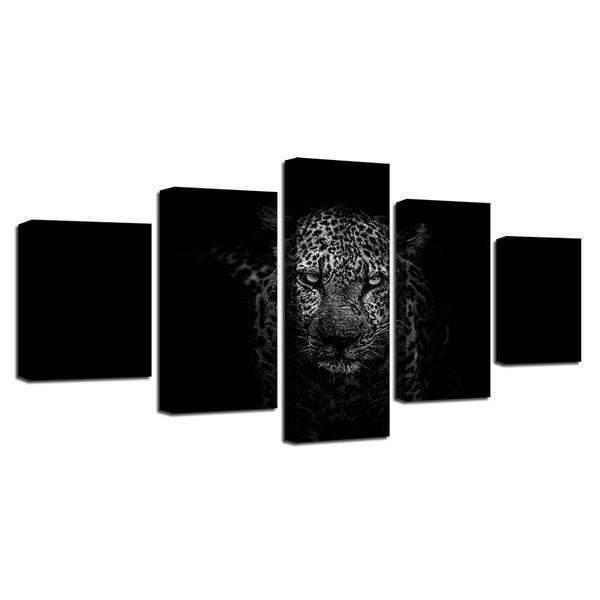 Black Background With Leopard Animal Canvas Wall Art