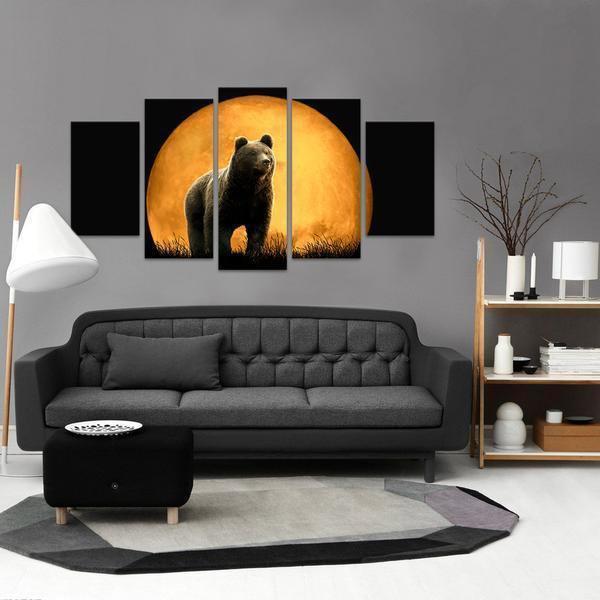 Black Bear Moon Animal Canvas Wall Art