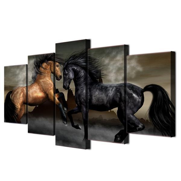 Black Brown Horses Animal Canvas Wall Art