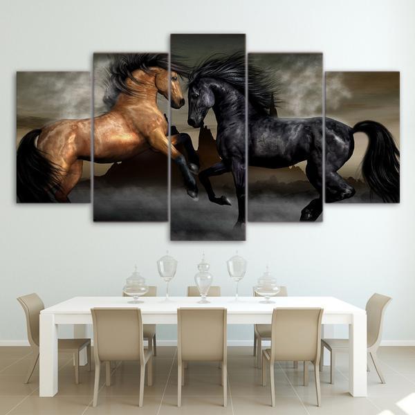Black Brown Horses Animal Canvas Wall Art