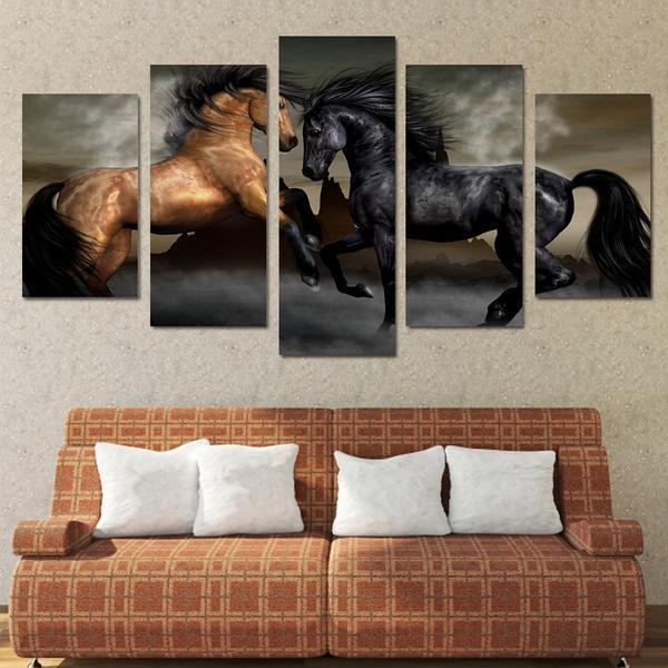 Black Brown Horses Animal Canvas Wall Art