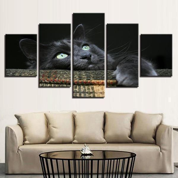Black Cat Midnight Eyes Animal Canvas Wall Art