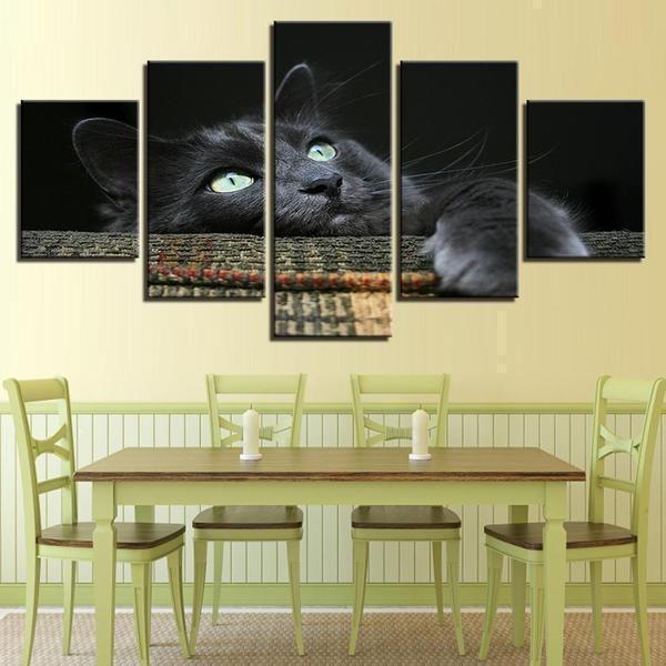 Black Cat Midnight Eyes Animal Canvas Wall Art