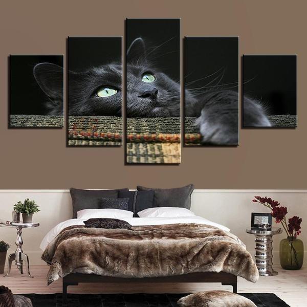 Black Cat Midnight Eyes Animal Canvas Wall Art