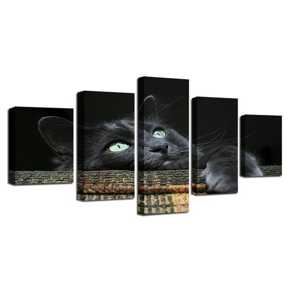 Black Cat Midnight Eyes Animal Canvas Wall Art