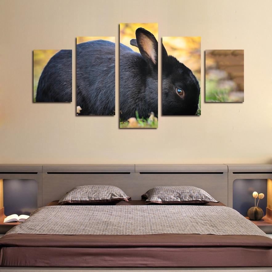 Black Cotton Bunny Animal Canvas Wall Art