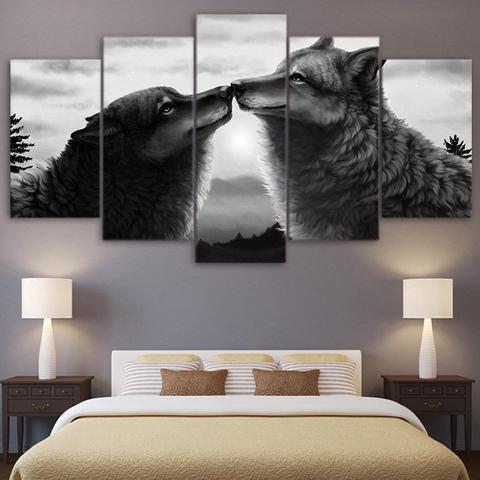 Black Couple Wolf Animal Canvas Wall Art