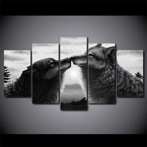 Black Couple Wolf Animal Canvas Wall Art
