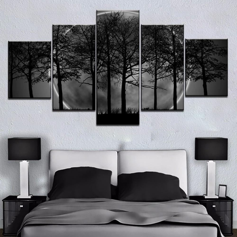 Black Moon Tree Forest Nature Canvas Wall Art