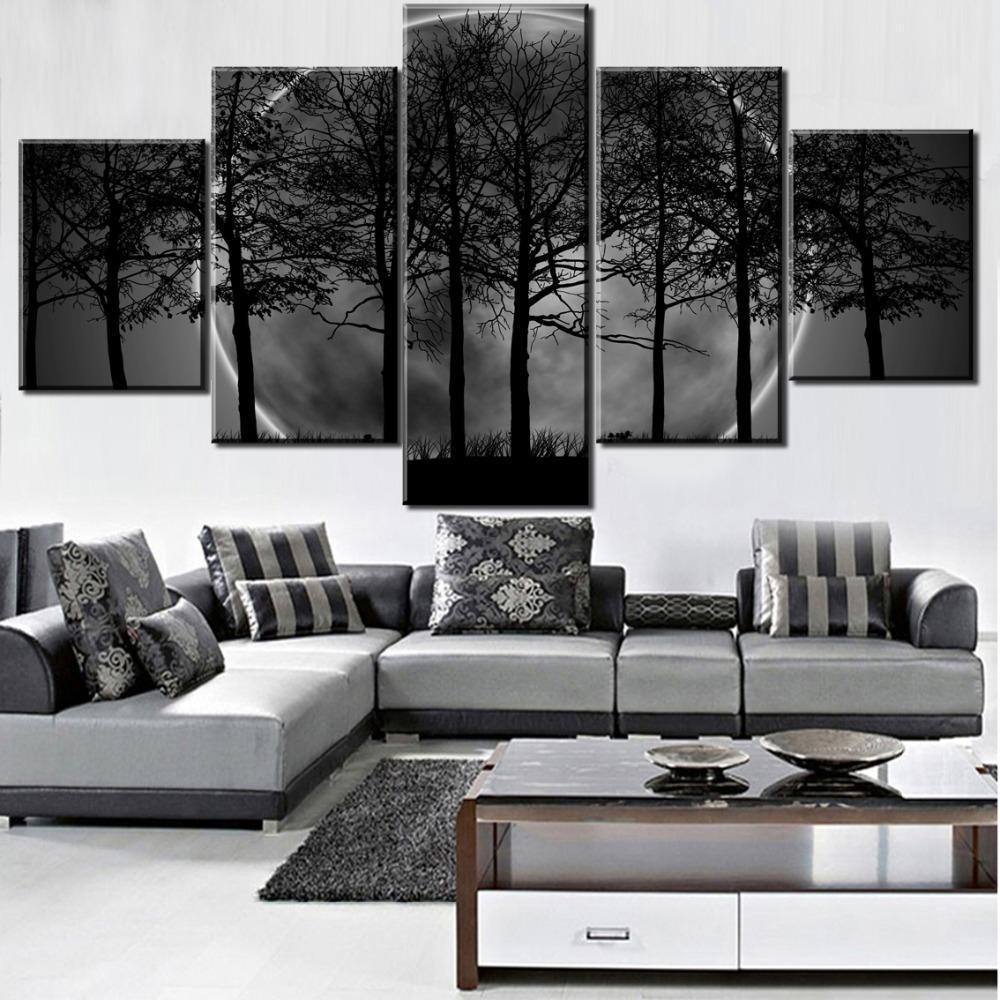 Black Moon Tree Forest Nature Canvas Wall Art