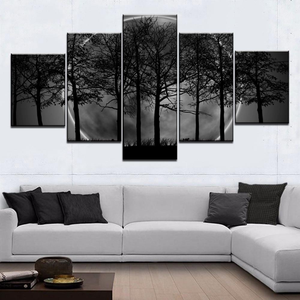 Black Moon Tree Forest Nature Canvas Wall Art