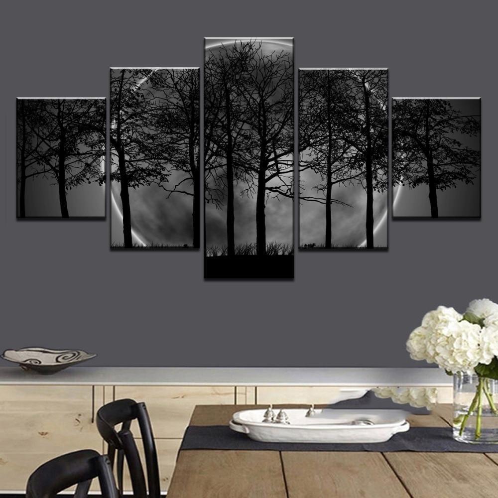 Black Moon Tree Forest Nature Canvas Wall Art