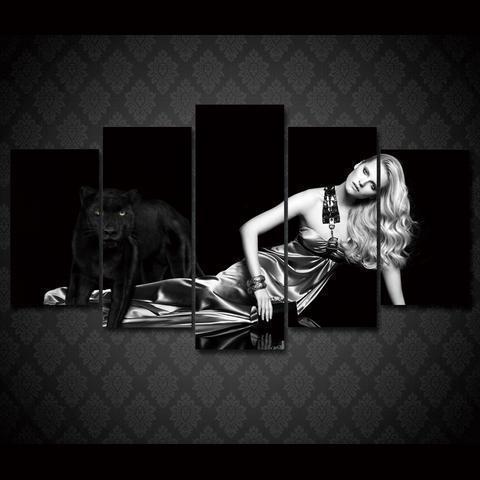 Black Panther And Women Abstract Animal Canvas Wall Art