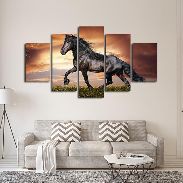 Black Stallion Mustang Horse Animal Canvas Wall Art