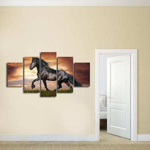 Black Stallion Mustang Horse Animal Canvas Wall Art