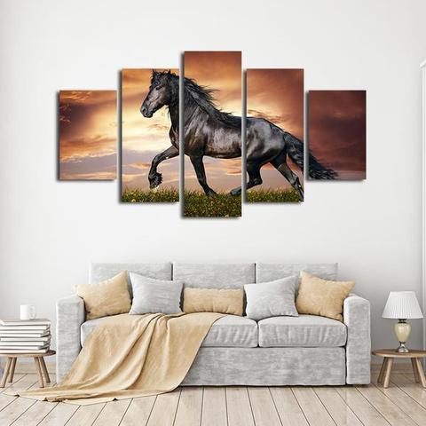 Black Stallion Mustang Horse Animal Canvas Wall Art
