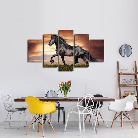 Black Stallion Mustang Horse Animal Canvas Wall Art