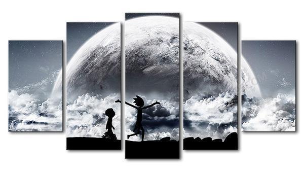 Black Star Moon Earth Rick And Morty Panel Cartoon Canvas Wall Art