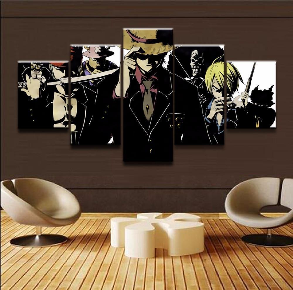 Black Suit Straw Hat Gangs One Piece Anime Canvas Wall Art