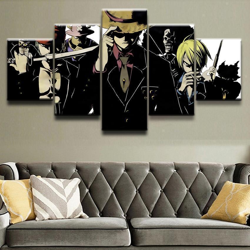 Black Suit Straw Hat Gangs One Piece Anime Canvas Wall Art