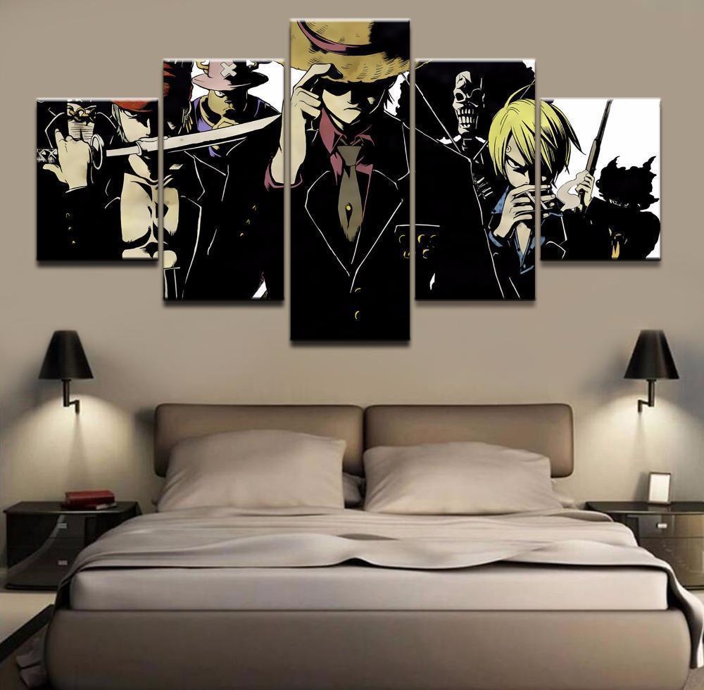 Black Suit Straw Hat Gangs One Piece Anime Canvas Wall Art