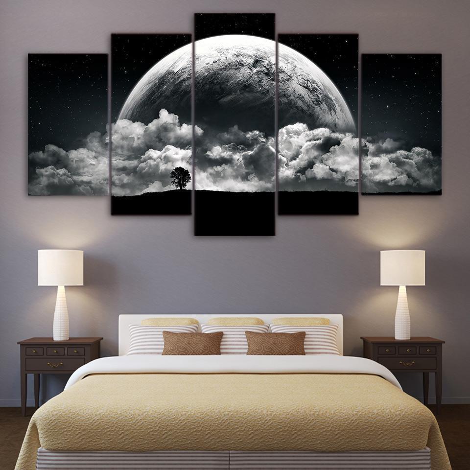 Black White Earth Space Universe Canvas Wall Art