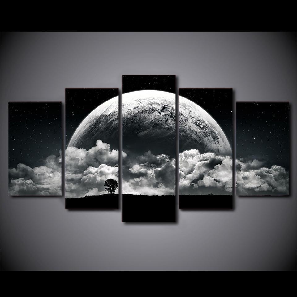 Black White Earth Space Universe Canvas Wall Art