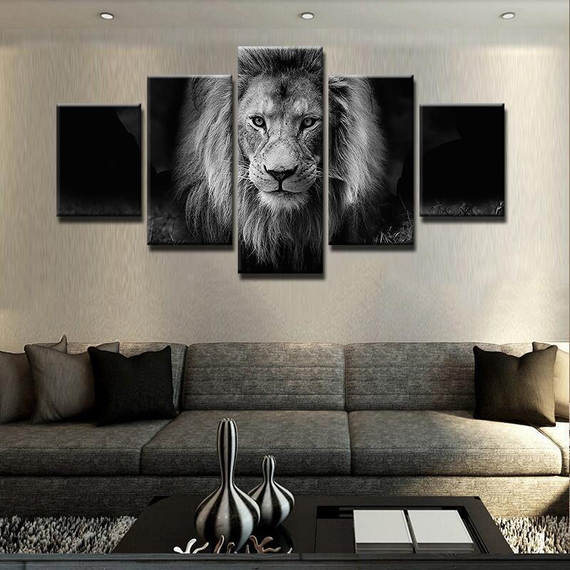 Black-white Lion King Animal Canvas Wall Art