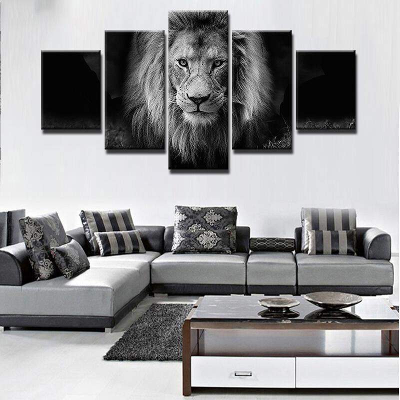 Black-white Lion King Animal Canvas Wall Art