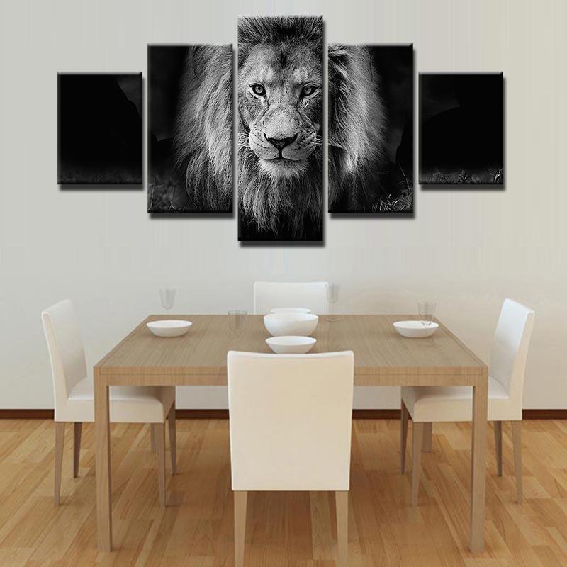 Black-white Lion King Animal Canvas Wall Art