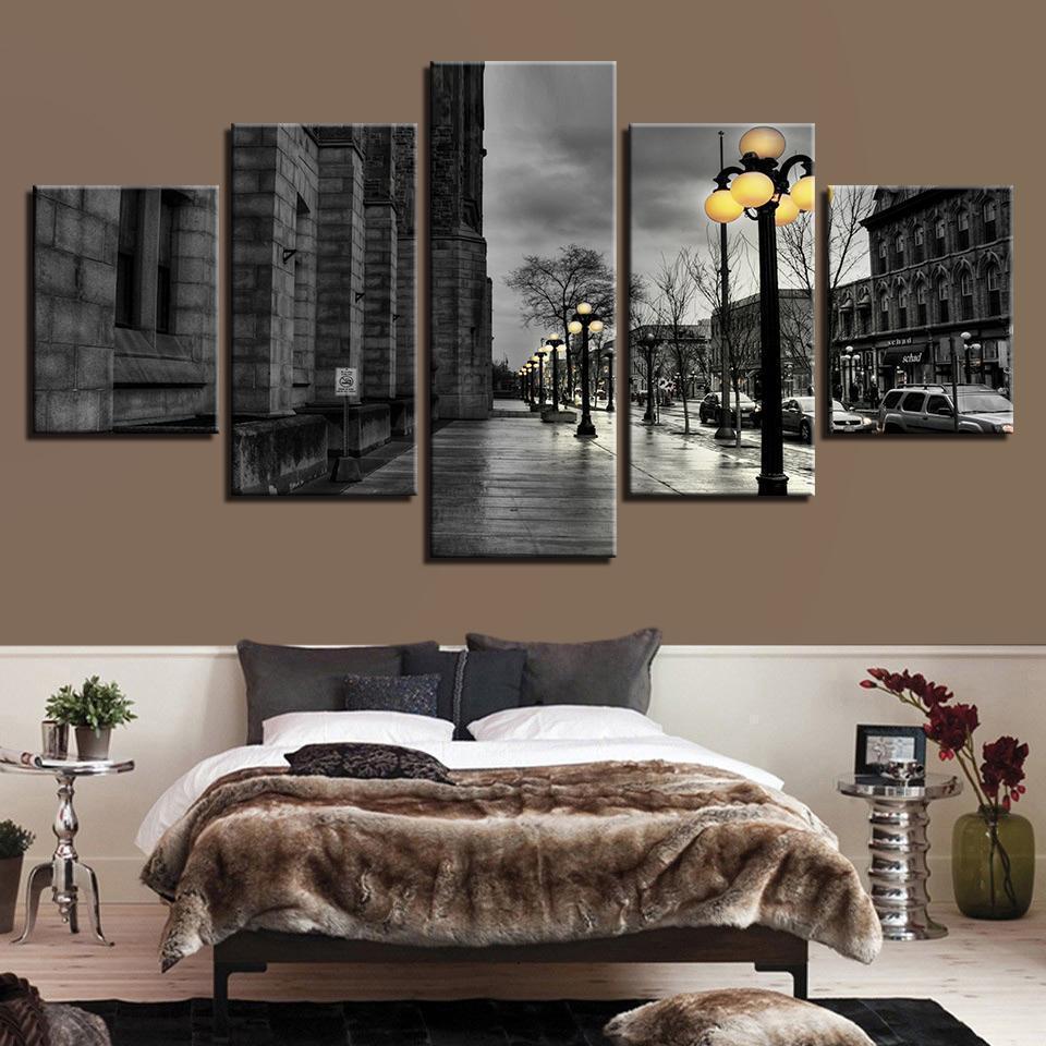 Black White London City Streetscape Nature Canvas Wall Art