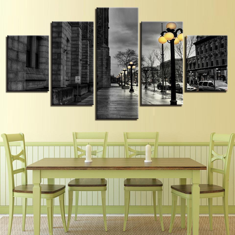 Black White London City Streetscape Nature Canvas Wall Art